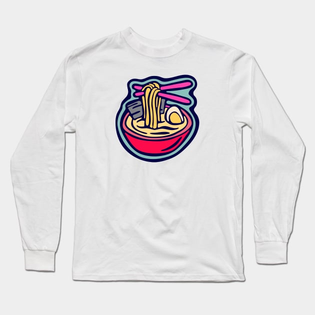 Ramen Noodles Bowl illustration Long Sleeve T-Shirt by Cofefe Studio